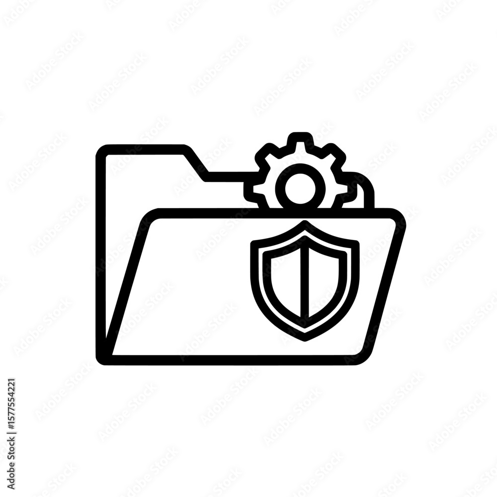 Poster folder with gear and shield symbols representing security settings