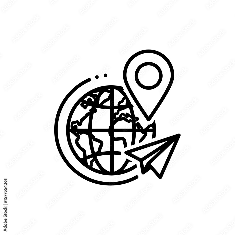 Aufkleber global location and navigation icon with a paper airplane