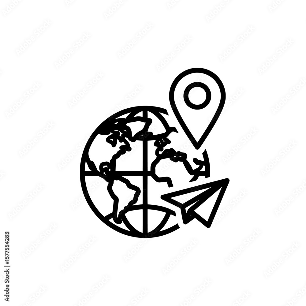 Aufkleber globe with location pin and navigation arrow symbol