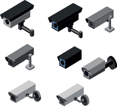 Isometric CCTV Security Camera Collection: Surveillance and Monitoring Systems
