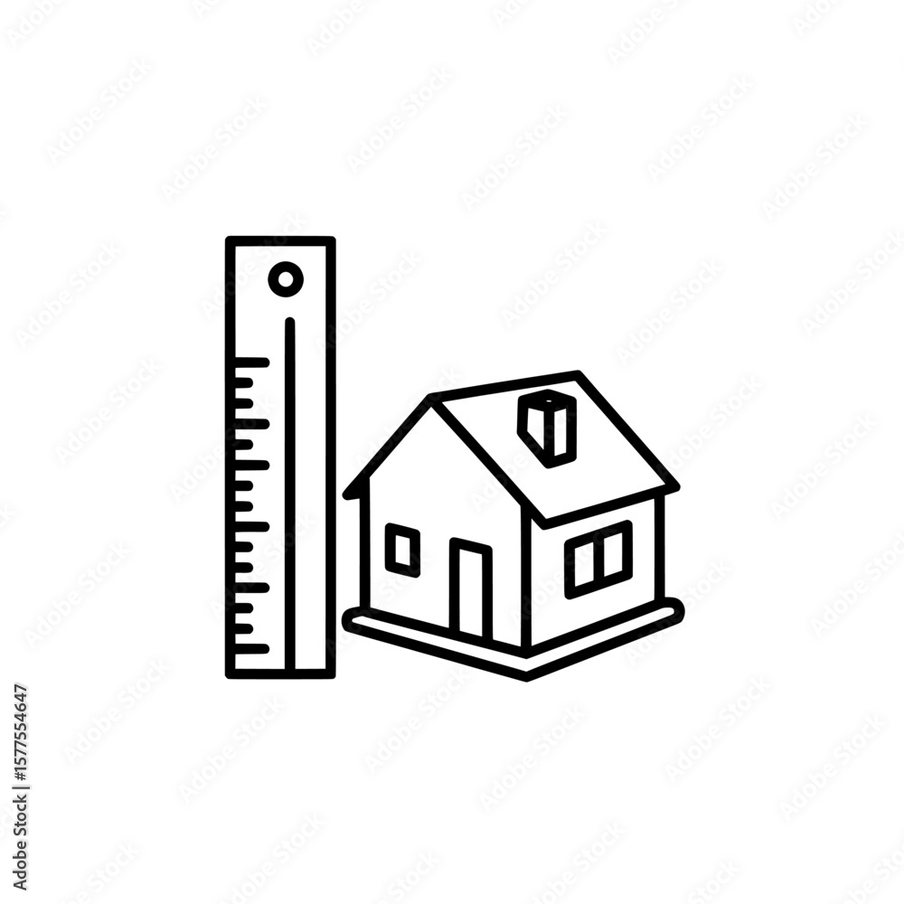 Poster house with ruler and measurement tools for construction and architecture