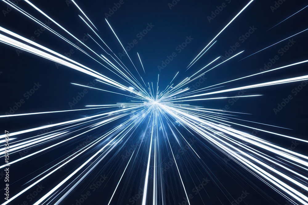 Poster abstract luminous lines emanating from a central point with a blue tone
