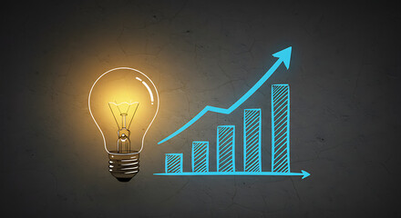 Illuminating growth, a lightbulb and upward trend.