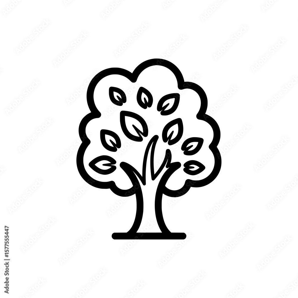 Poster minimal line art of a tree with leaves for nature and environment themes