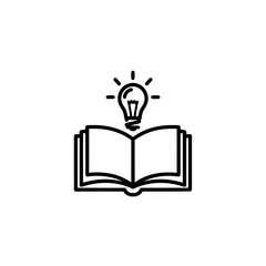 Open book with light bulb above for knowledge and ideas