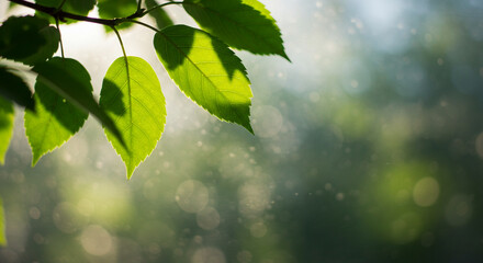 Green Leaves Behind Blurred Frosted Glass. Lush Green Leaves Illuminating Through Soft Light. Close-up view of vibrant green leaves on branches, bathed in soft, diffused light.