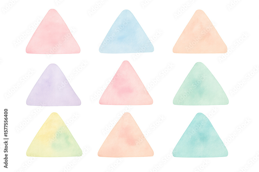 Fototapete pastel watercolor triangles arranged geometrically, overlapping on transparent surface with delicate