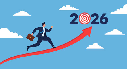 Achieving 2026 Goals A Businessman's Journey to Success on a Rising Arrow