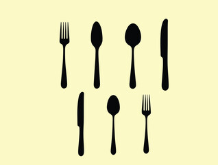 Elegant Flatware Arrangement Black Silhouettes on Soft Beige Backdrop