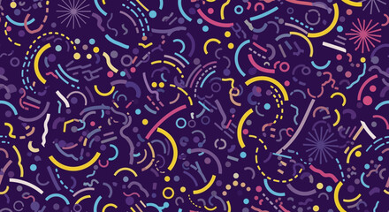 Colorful Geometric Pattern Abstract Design with Lines and Curves on Dark Background