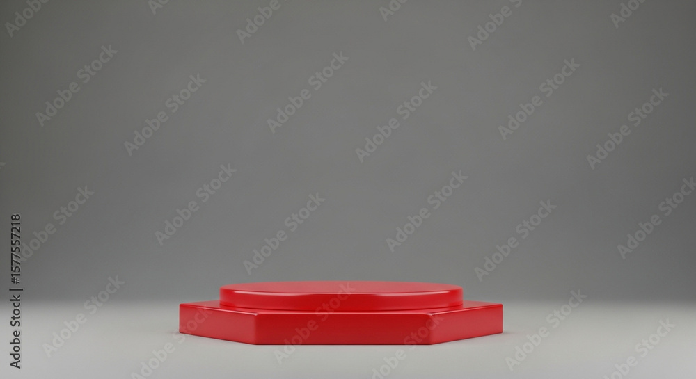 Poster a vibrant red display platform presents a bold statement against a neutral backdrop perfect for show