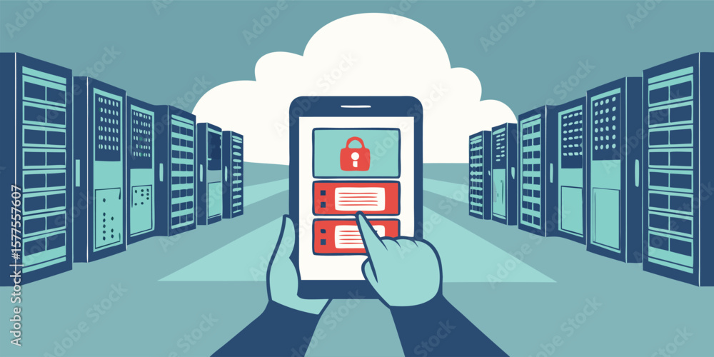 Poster server room data security on phone technology tech