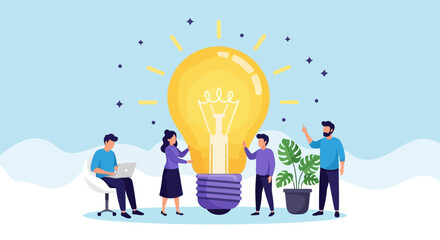 Sparking Innovation A Team Generating Bright Ideas Together in a Creative Lightbulb Collaboration