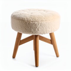 Elegant footstool with plush upholstery and wood legs showcasing minimalism on white background