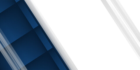 Obraz premium White and blue modern abstract wide banner with geometric shapes. Dark blue and white abstract background. Vector illustration