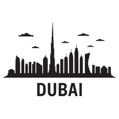 Obraz premium Dubai city skyline horizontal banner. Dubai city, UAE. Vector template for your design. Vector black silhouette. with white background