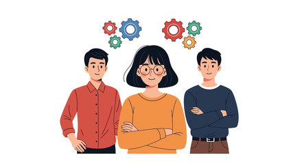 Obraz premium Teamwork and Innovation Diverse professionals collaborate effectively with shared goals represented by gears.