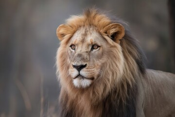Majestic Male Lion Portrait in African Wildlife Reserve at Dusk