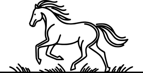 Obraz premium Elegant black and white outline drawing of a horse galloping through grass