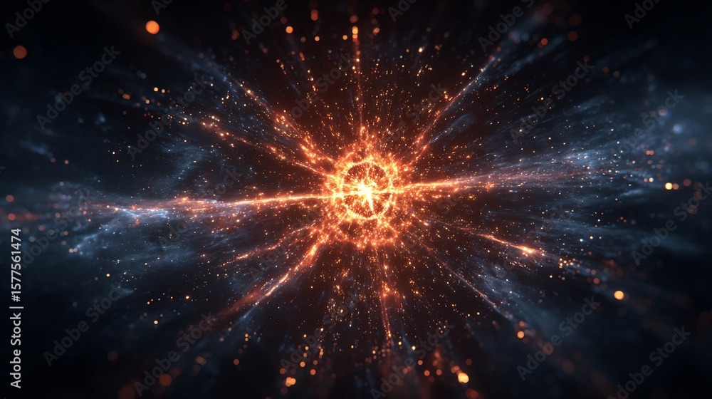 Poster abstract cosmic explosion background with vibrant colors and dynamic light effect, representing