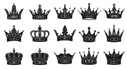 A vintage heraldic set of royal crown vector icons, perfect for king and queen designs or imperial labels