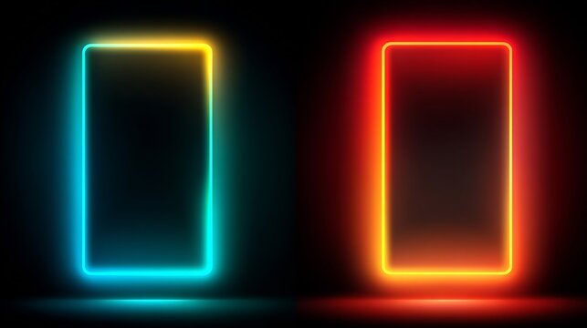 Vibrant neon rectangles in contrasting colors against a dark and illuminated background - Powered by Adobe