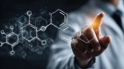 Doctor Touching Digital Molecular Structure Interface with Futuristic Hexagon Network in Modern Scientific Technology