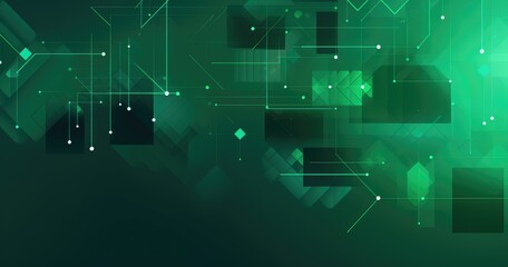green gradient background with simple geometric shapes and lines, in a minimalistic style. The central element is an abstract shape. 