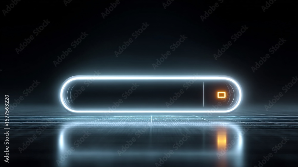 Poster abstract luminous element hovering over reflective surface on dark background atmosphere