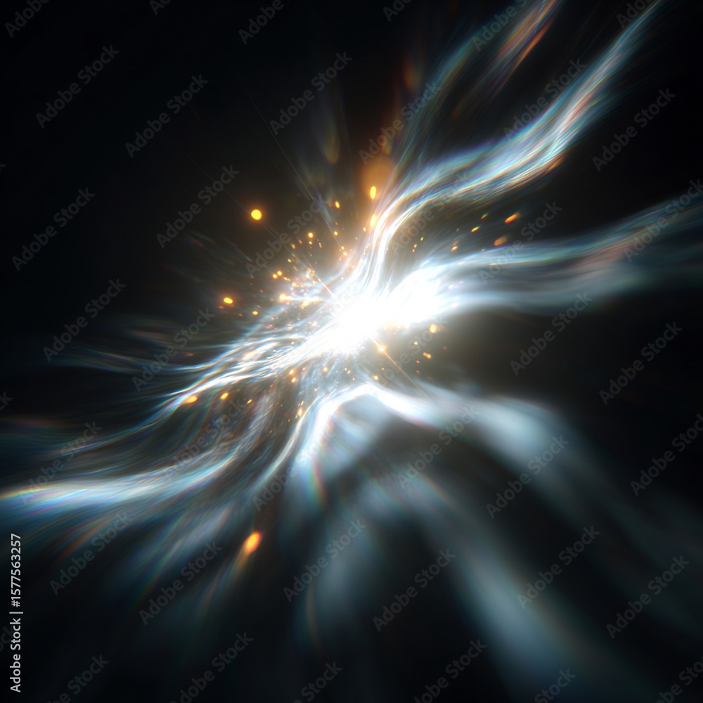 Poster abstract light burst with dynamic swirls and sparkles on dark background creation