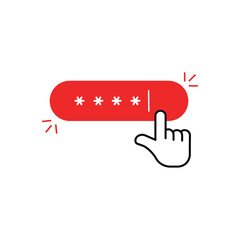 red password button with hand pointer. simple flat modern secure registrer logotype graphic design illustration isolated on white. concept of closed site access or forgot login or cybersecurity