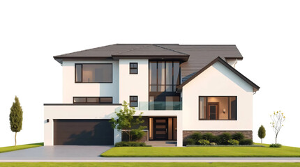 Modern suburban house isolated on transparent background