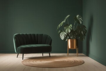 Elegant Dark Green Living Space with Plush Seating and Natural Light