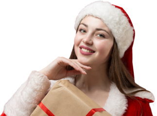 Beautiful young woman in Santa Claus costume against the isolated background.