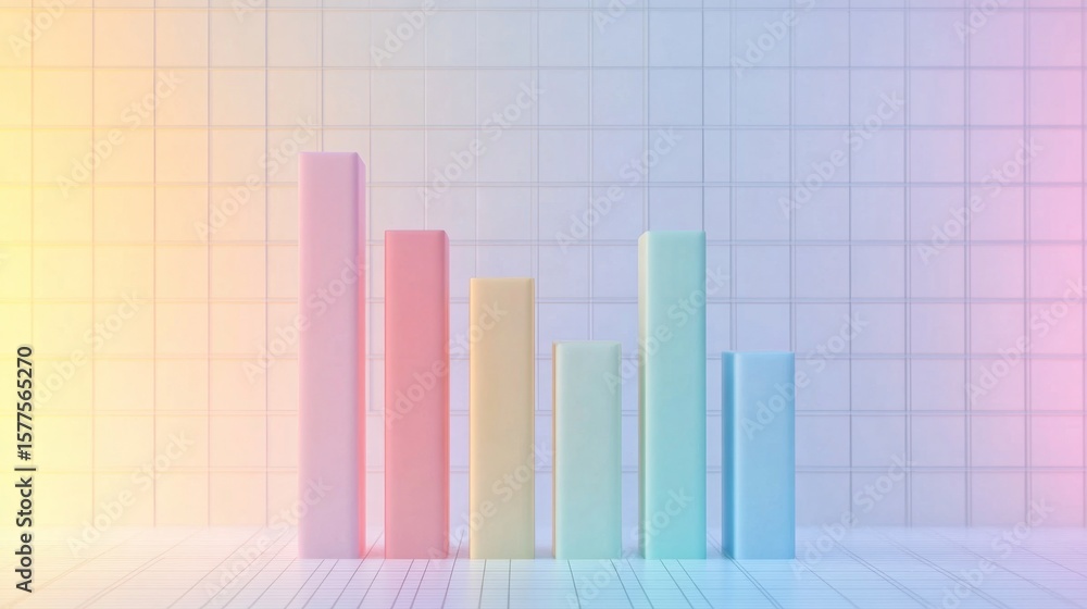 Aufkleber d bar graph with soft pastel colors and thin grid lines behind, minimalistic design