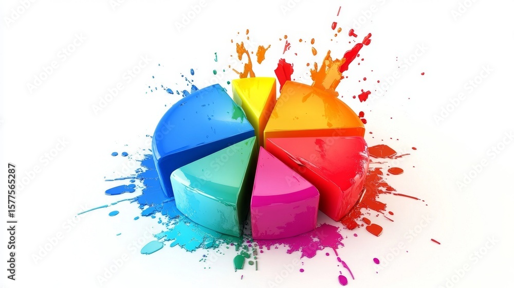 Poster d pie chart with exploded part effect and vibrant colors, clean white background