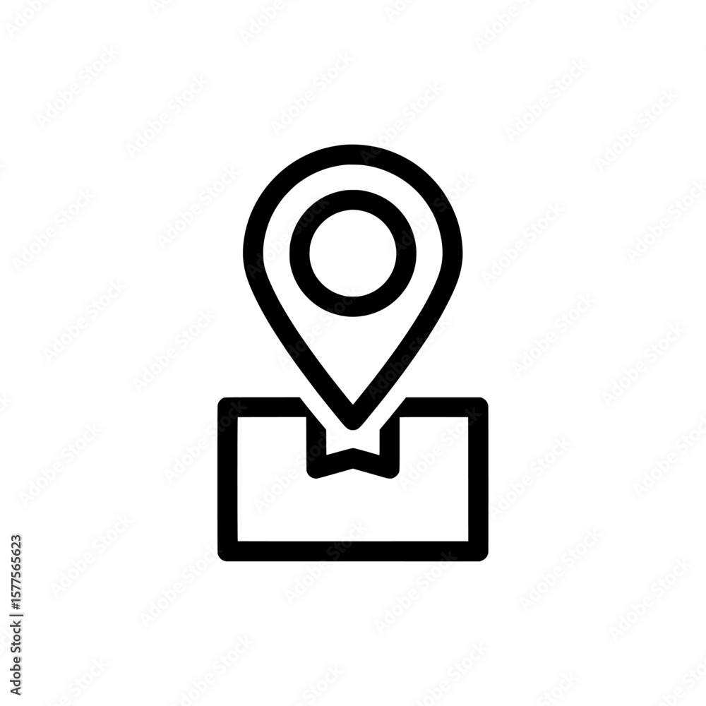 Aufkleber location pin icon on a box for navigation and mapping