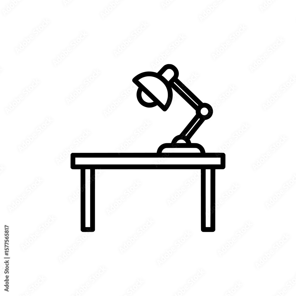 Poster desk lamp on a table with adjustable arm and shade