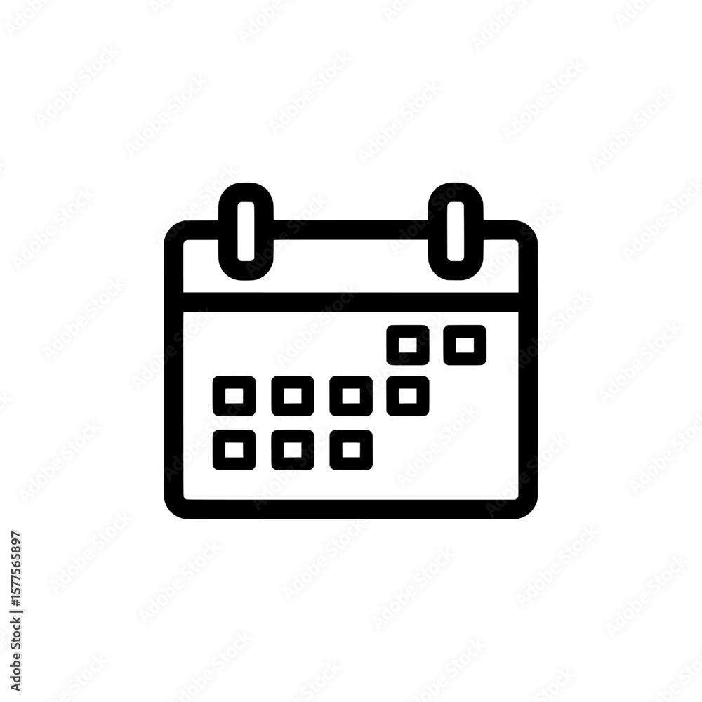 Poster calendar icon with grid and hanging hooks for digital planning
