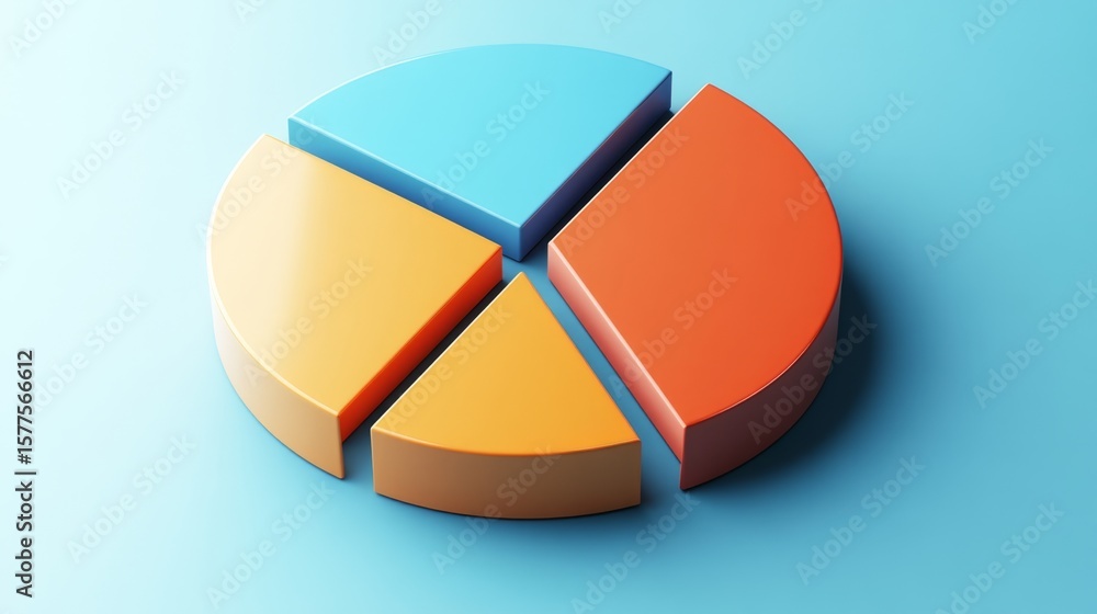 Aufkleber clean d pie chart with separated parts highlighting one part, simple presentation look