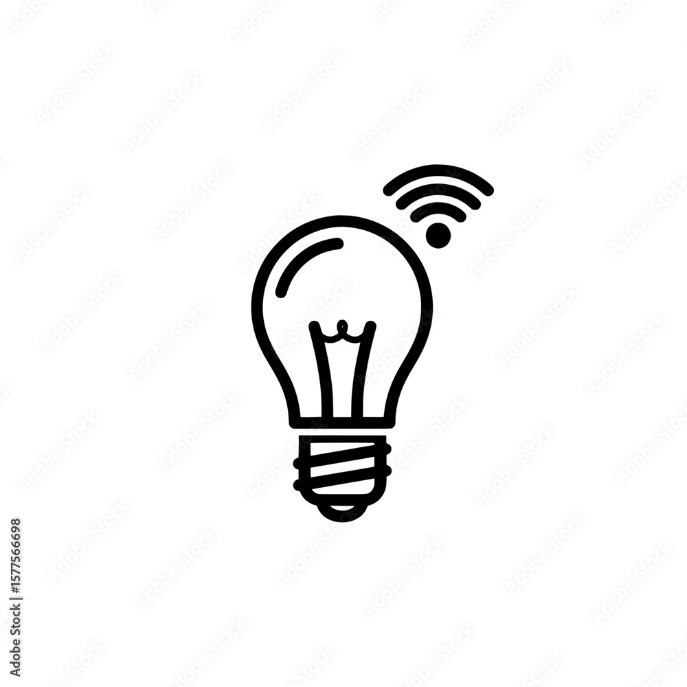 Poster light bulb with wi-fi signal on filament for technology concepts