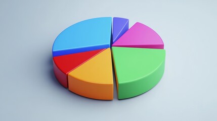 Obraz premium Clean D pie chart with one part pulled out, colorful parts and simple font labels
