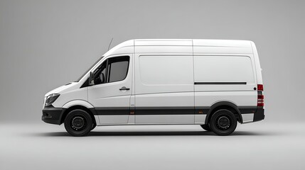 White Delivery Van on Gray Background