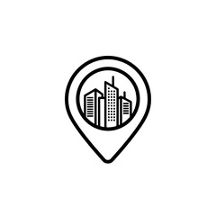 Obraz premium city map pin with buildings outline for location and address