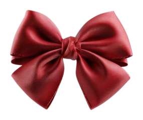 Elegant red bow ribbon product design. Isolated on transparent background, png.