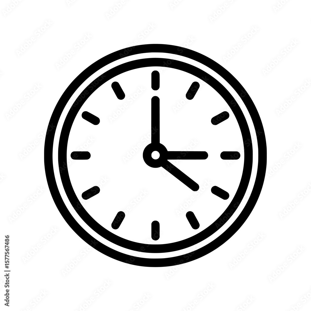 Poster black clock showing time at 3:00 with classic round face