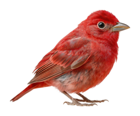 Vibrant red bird perched on a branch nature. Isolated on transparent background, png.