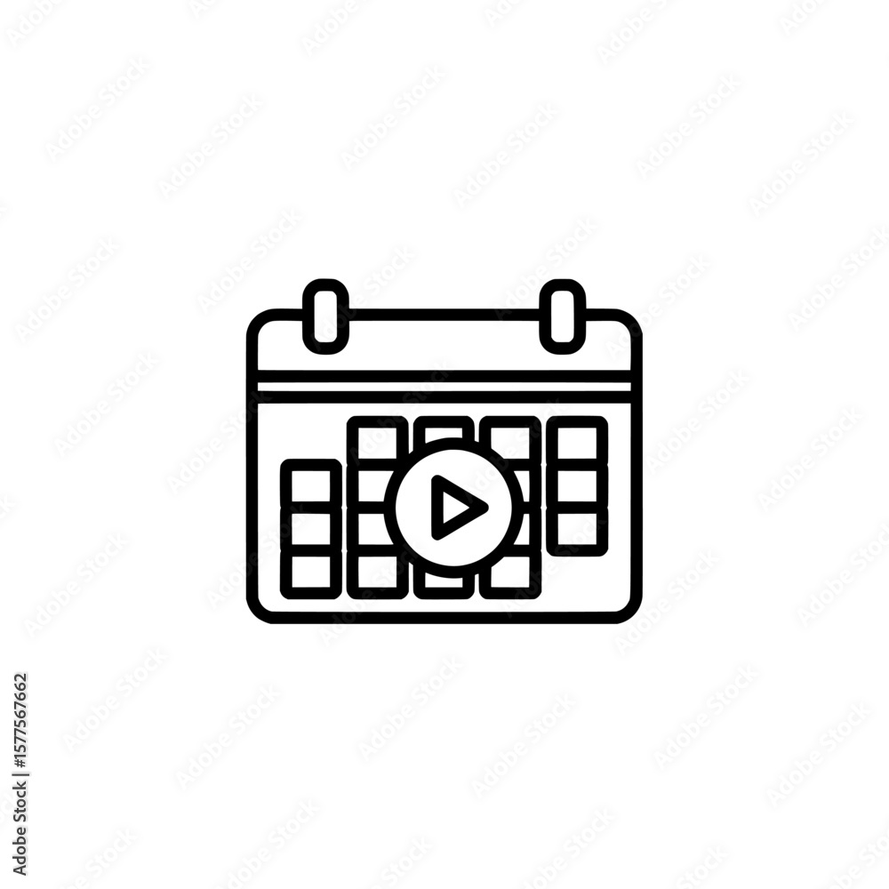 Poster calendar with play button icon for media or video scheduling