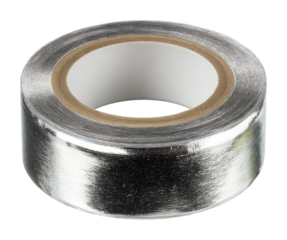 Applying silver duct tape for repairs home diy project. Isolated on transparent background, png.