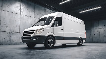 White Van in Concrete Garage